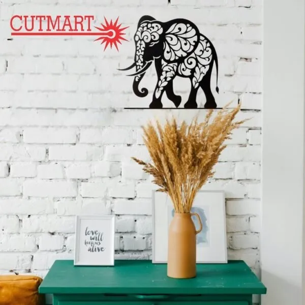 Mdf_Black_Laser_Cut_Elephant_Wall_Decor_24X26_Inches