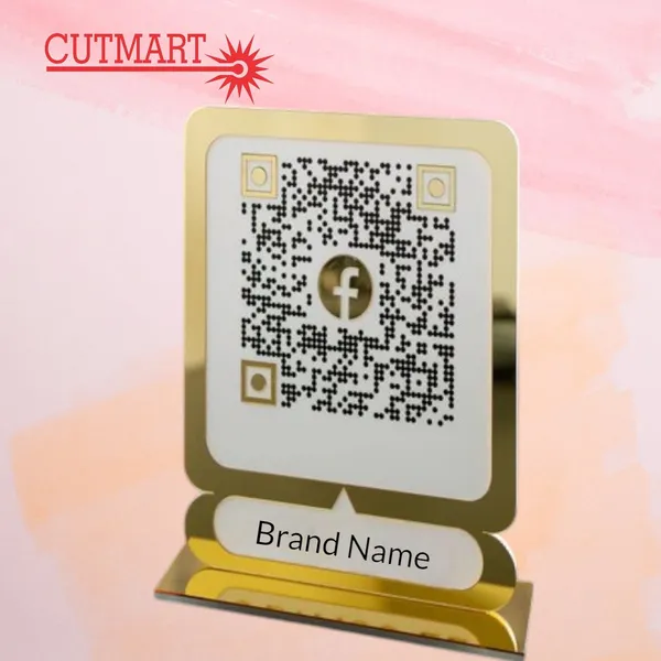 Acrylic_Golden_Single_Logo_Qr_Code_Stand_For_Shops