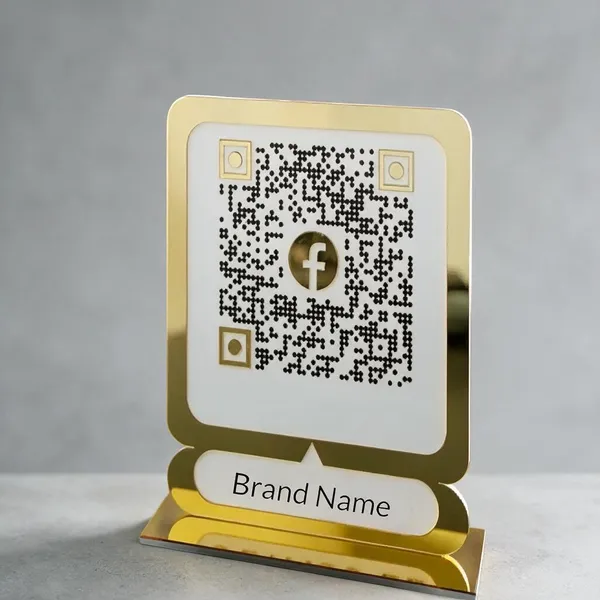 Acrylic_Golden_Single_Logo_Qr_Code_Stand_For_Shops