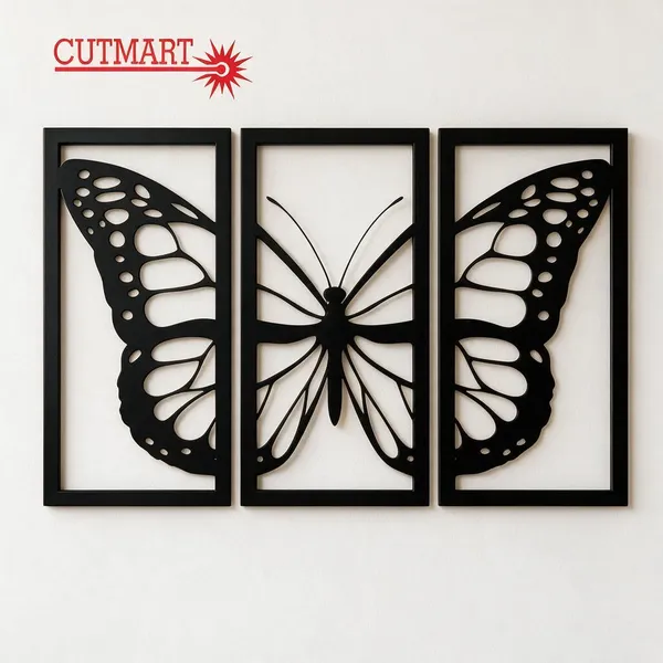 Mdf_Black_Butterfly_3-Part_Wall_Decor_36X24_Inch