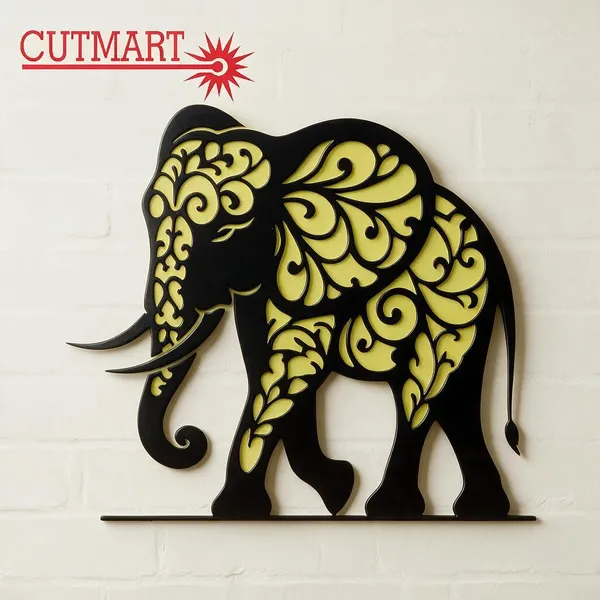 Mdf_Black_Laser_Cut_Elephant_Wall_Decor_24X26_Inches