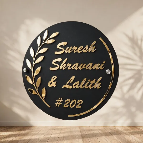 Acrylic_Modern_Round_Black_Gold_House_Name_Plate
