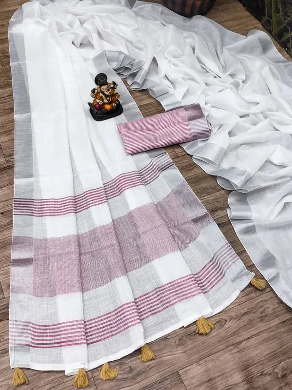 White_Pink_Cotton_Striped_Saree_For_Women