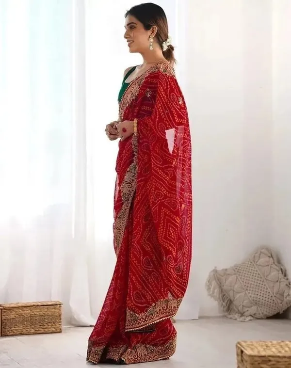 Red_Georgette_Bandhani_Print_Saree_For_Women