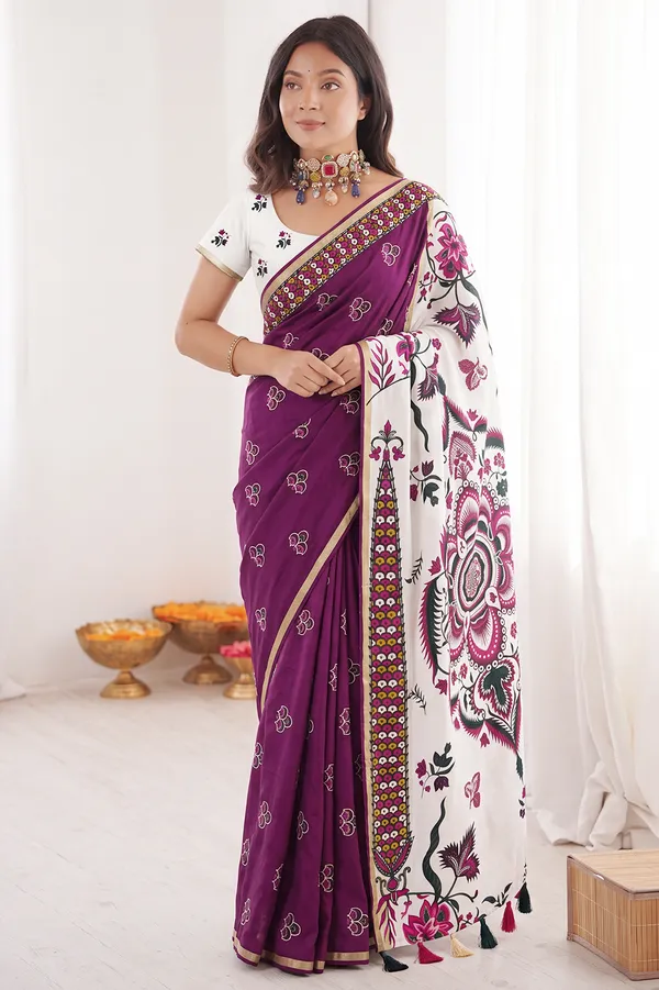 Deep_Purple_Mul_Cotton_Silk_Floral_Print_Saree_For_Women