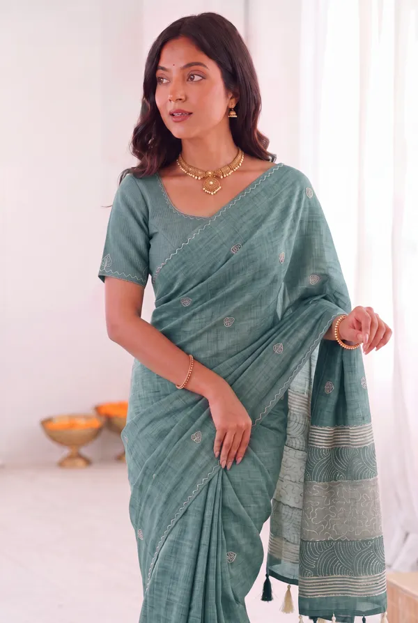 Sea_Green_Handloom_Fabric_Printed_Saree_For_Women