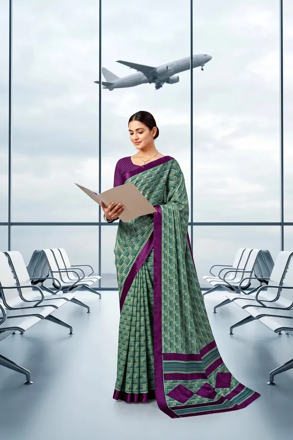 Dark_Green_Crepe_Printed_Saree_For_Women