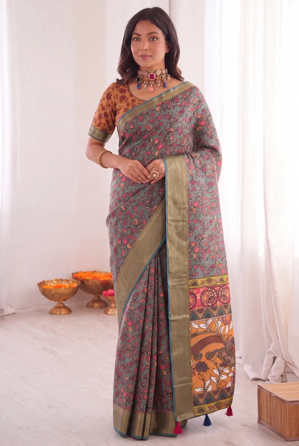 Slate_Grey_Linen_Cotton_Printed_Saree_For_Women