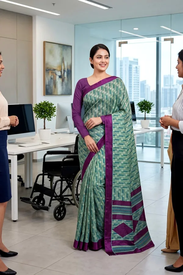 Dark_Green_Crepe_Printed_Saree_For_Women