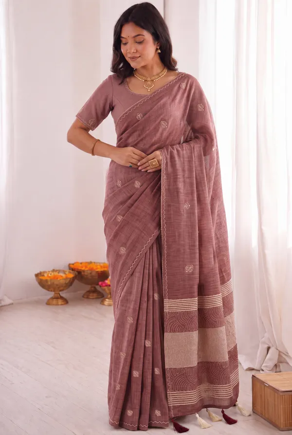 Maroon_Handloom_Fabric_Printed_Saree_For_Women