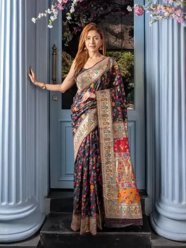 Grey_Multicolor_Banarasi_Soft_Saree_For_Women