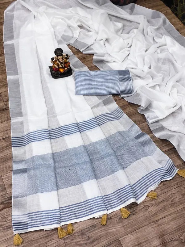 White_Blue_Cotton_Saree_For_Women