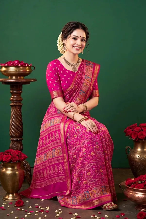 Pink_Banarasi_Silk_Printed_Saree_For_Women