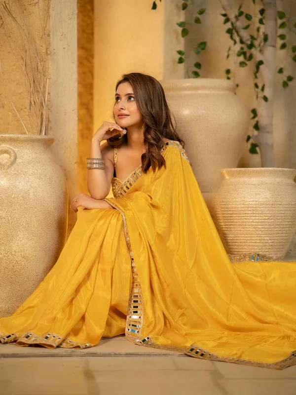 Mustard_Yellow_Space_Silk_Embellished_Saree_For_Women