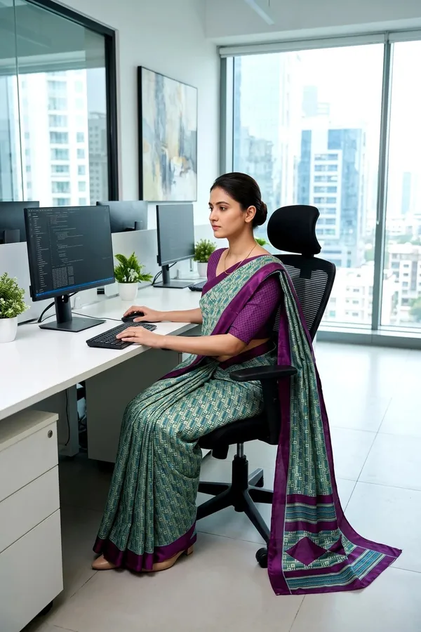 Dark_Green_Crepe_Printed_Saree_For_Women