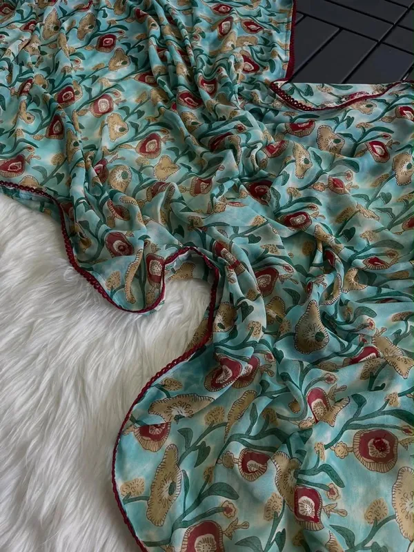 Light_Blue_Georgette_Floral_Print_Saree_For_Women