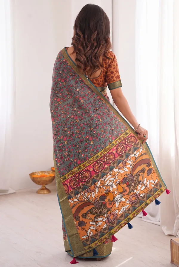Slate_Grey_Linen_Cotton_Printed_Saree_For_Women