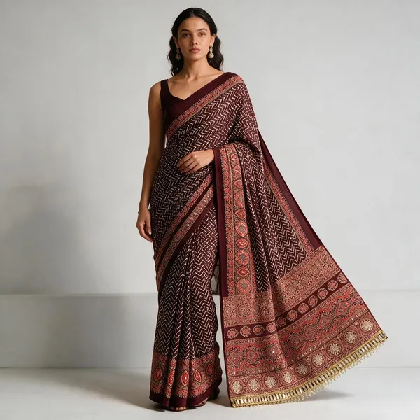 Maroon_Pure_Arjakh_Sartin_Viscous_Silk_Saree_For_Women