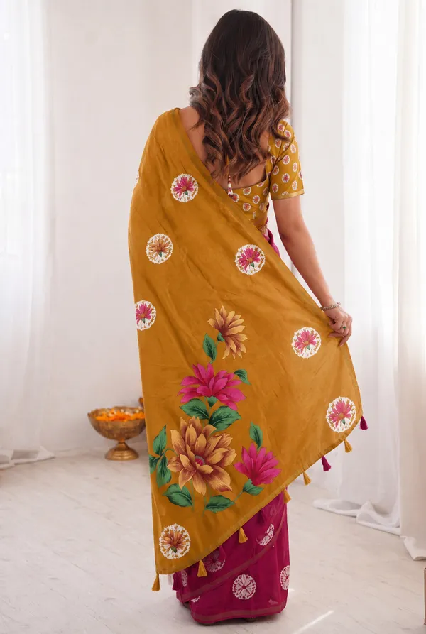 Magenta_Yellow_Cotton_Silk_Floral_Print_Saree_For_Women