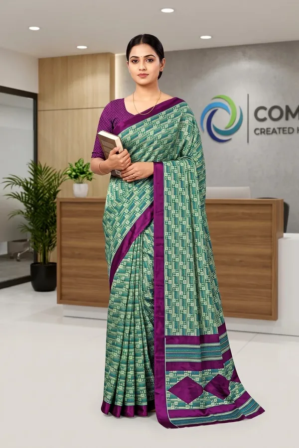 Dark_Green_Crepe_Printed_Saree_For_Women