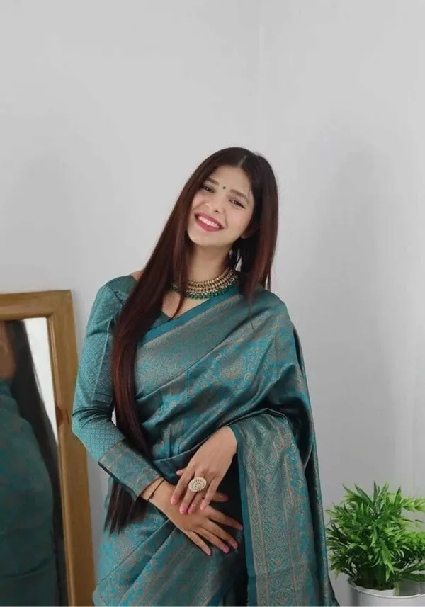 Teal_Art_Silk_Woven_Saree_For_Women