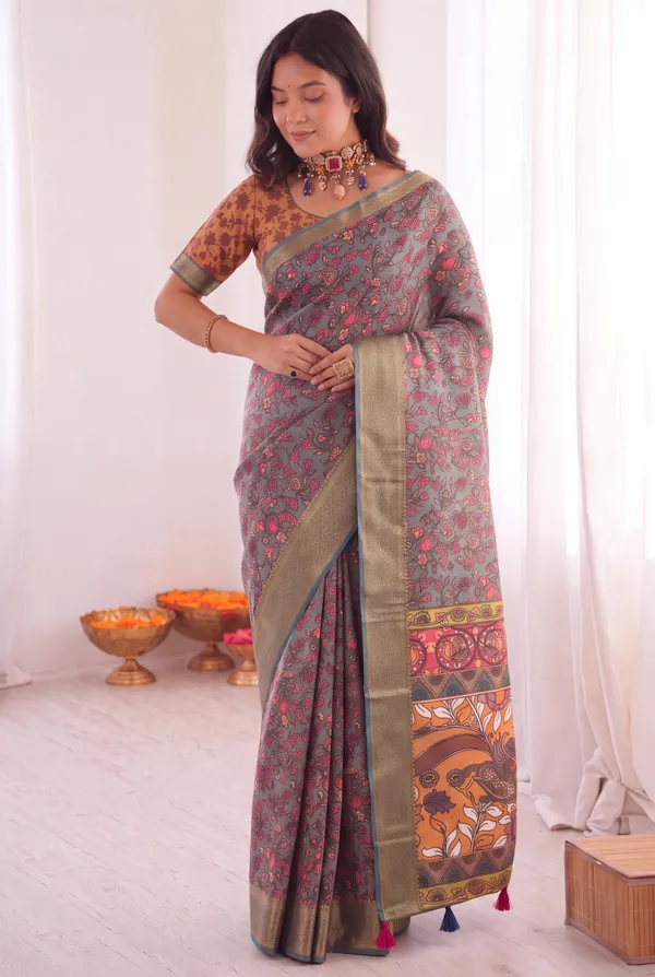 Slate_Grey_Linen_Cotton_Printed_Saree_For_Women