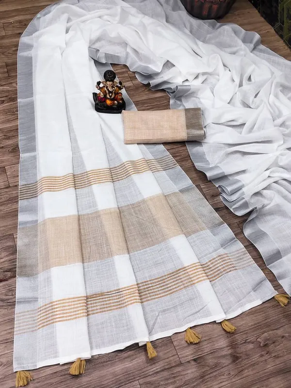 White_Cream_Cotton_Saree_For_Women