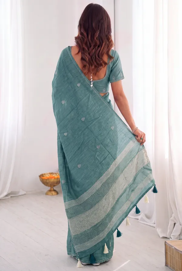 Sea_Green_Handloom_Fabric_Printed_Saree_For_Women