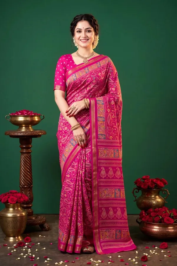 Pink_Banarasi_Silk_Printed_Saree_For_Women