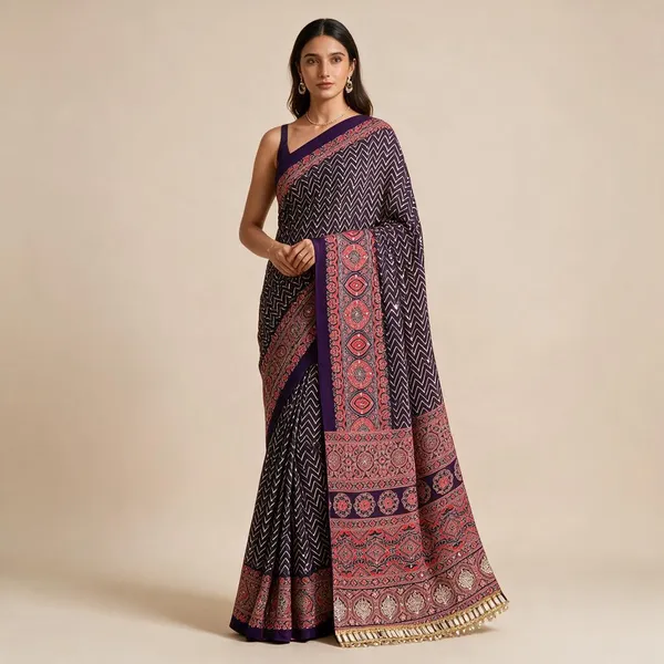 Navy_Blue_Pure_Arjakh_Sartin_Viscous_Silk_Saree_For_Women