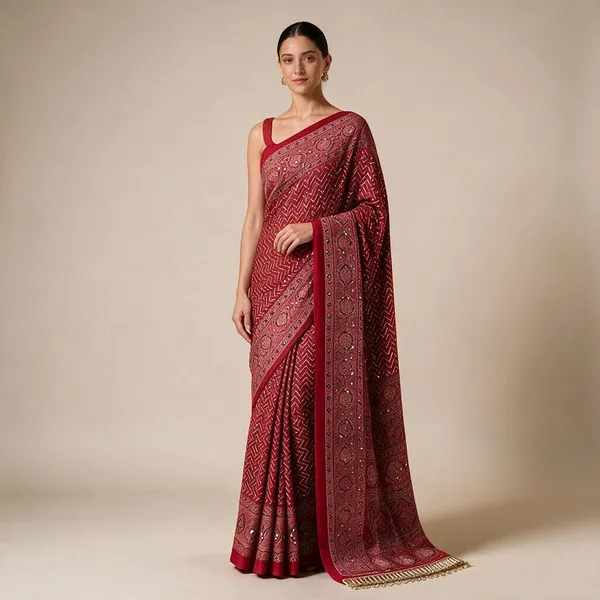 Red_Pure_Arjakh_Sartin_Viscous_Silk_Saree_For_Women