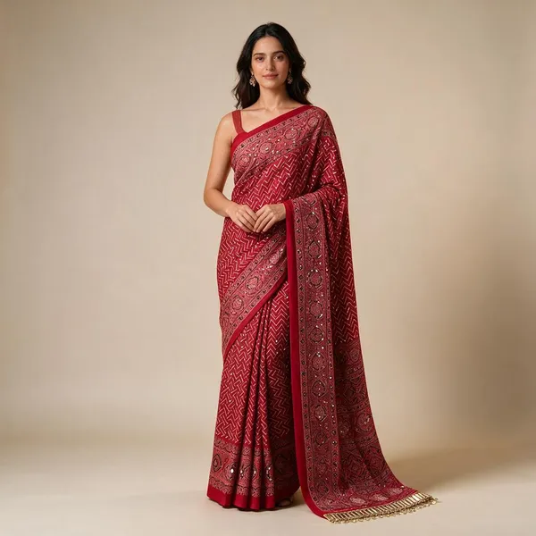 Red_Pure_Arjakh_Sartin_Viscous_Silk_Saree_For_Women