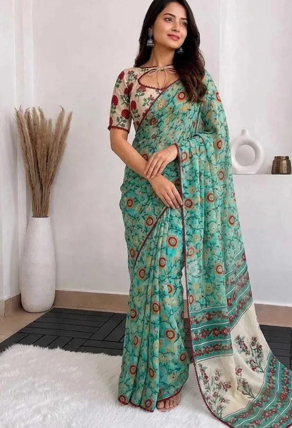 Light_Blue_Georgette_Floral_Print_Saree_For_Women