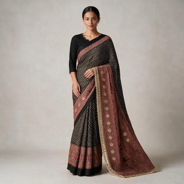 Black_Pure_Arjakh_Sartin_Viscous_Silk_Saree_For_Women