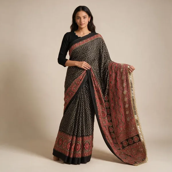 Black_Pure_Arjakh_Sartin_Viscous_Silk_Saree_For_Women