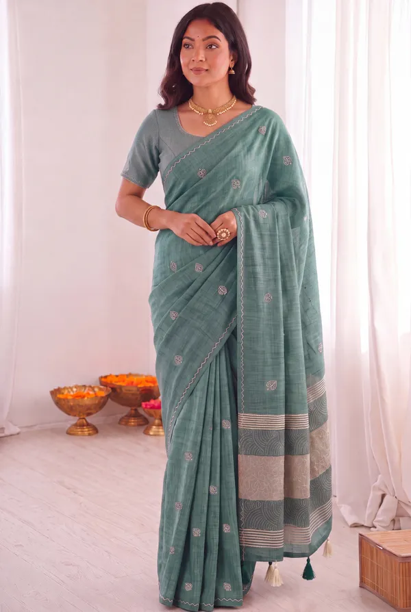 Sea_Green_Handloom_Fabric_Printed_Saree_For_Women