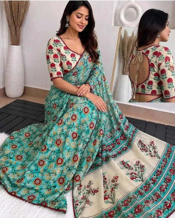 Light_Blue_Georgette_Floral_Print_Saree_For_Women