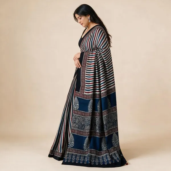 Multicolor_Muslin_Printed_Striped_Saree_For_Women