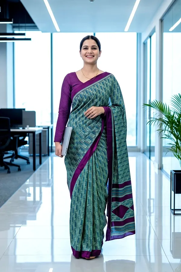 Dark_Green_Crepe_Printed_Saree_For_Women