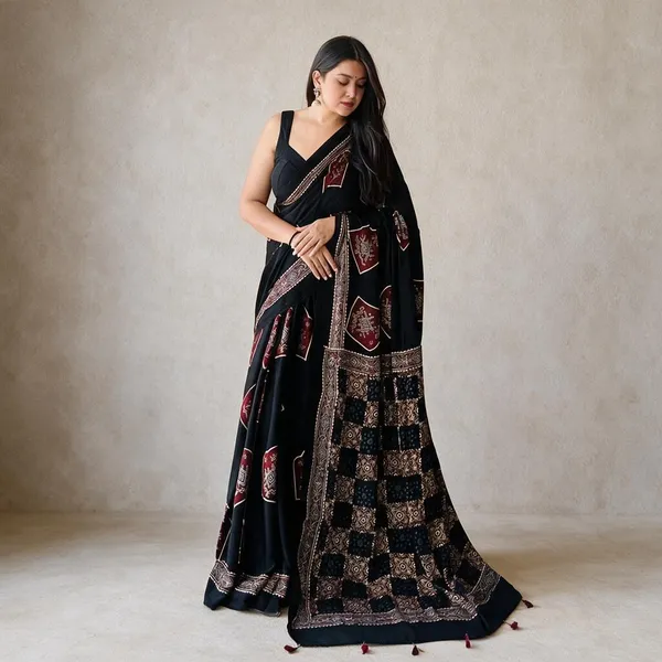Black_Muslin_Printed_Saree_For_Women