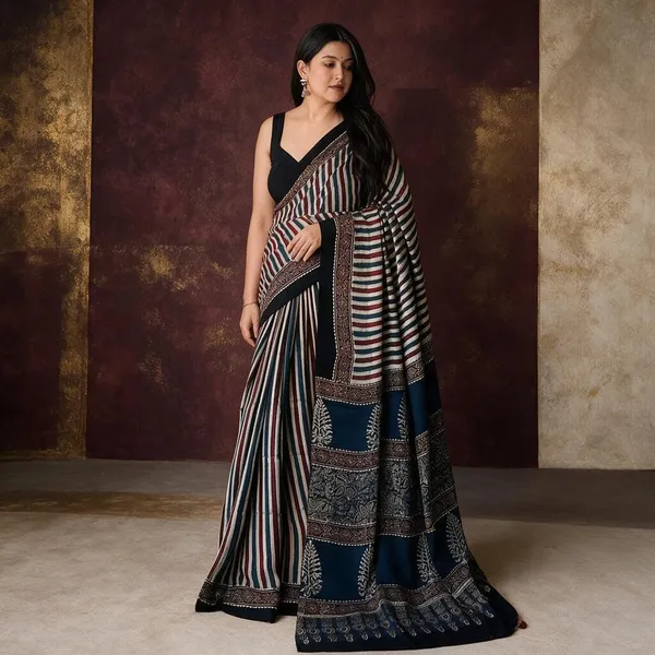 Multicolor_Muslin_Printed_Striped_Saree_For_Women