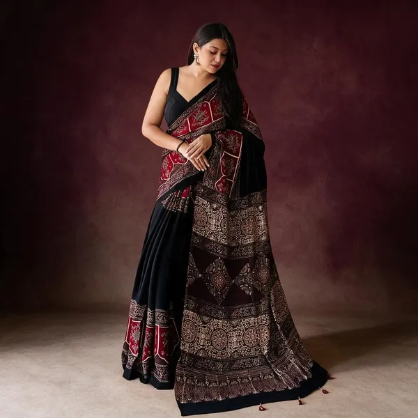 Black_Muslin_Printed_Saree_For_Women