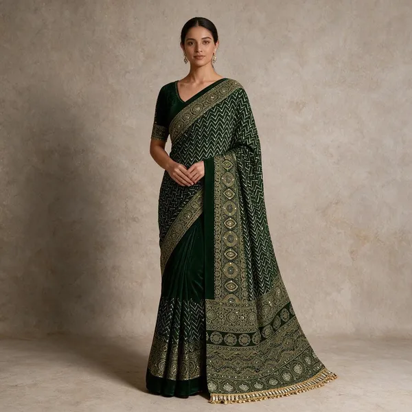 Green_Pure_Arjakh_Sartin_Viscous_Silk_Saree_For_Women
