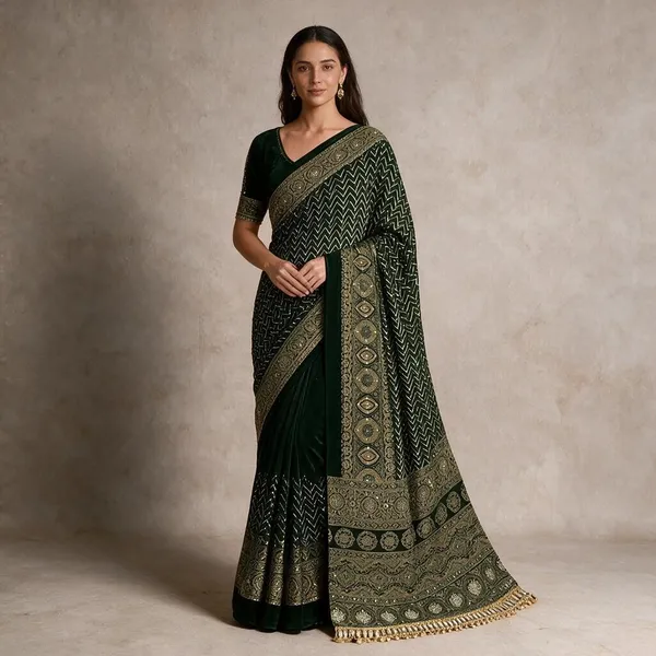 Green_Pure_Arjakh_Sartin_Viscous_Silk_Saree_For_Women
