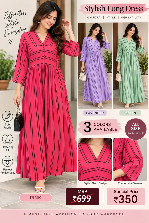 Pink_Soft_Fabric_Striped_Flared_Long_Dress_for_Women