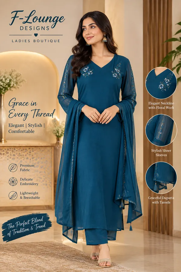 Teal_Embroidered_Straight_Kurta_Set_For_Women