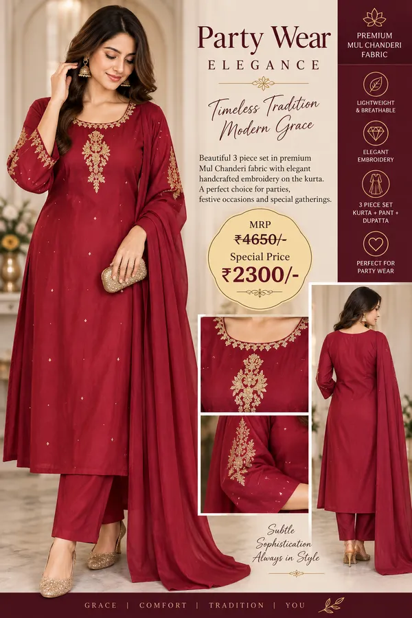 Maroon_Mul_Chanderi_Embroidered_Kurta_Set_For_Women
