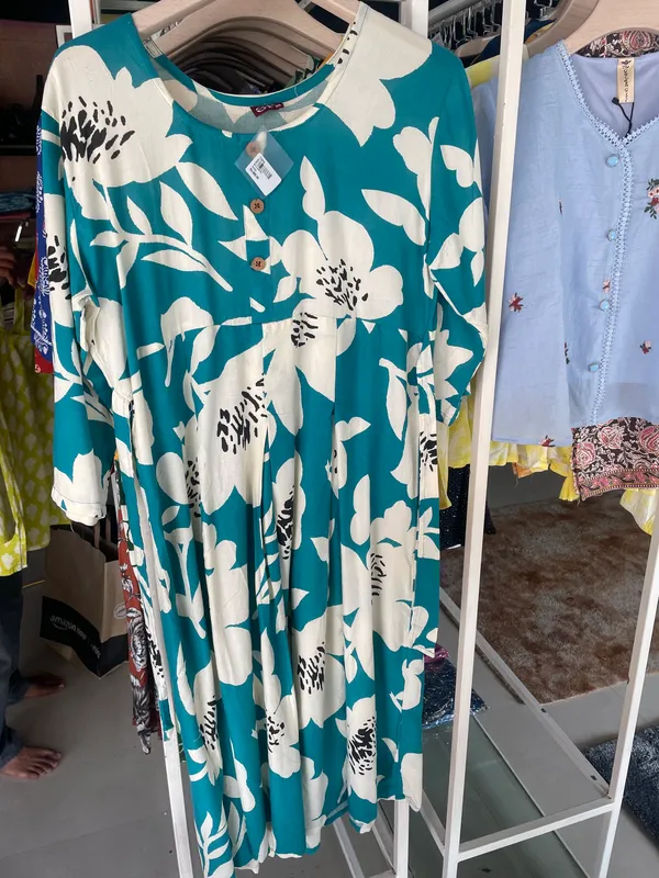 Teal_Floral_Print_A_Line_Dress_for_Women