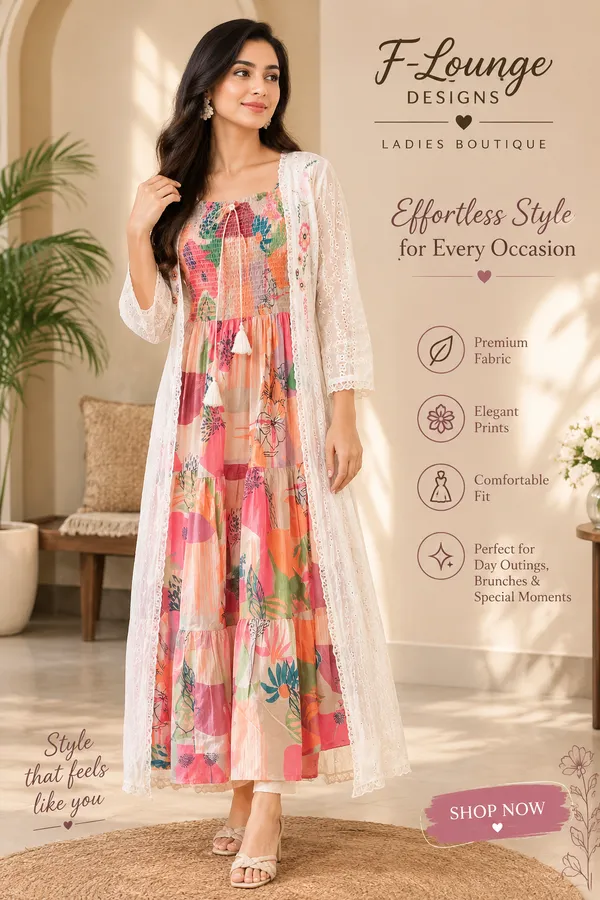 Multicolor_Printed_Flared_Dress_With_Lace_Overcoat_White__for_Women