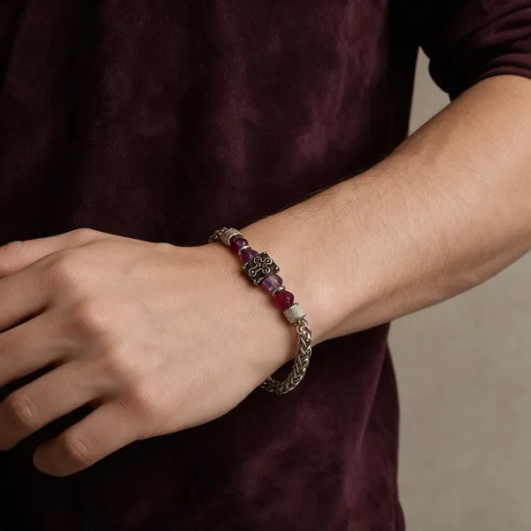 Silver-Tone_Beaded_Chain_Bracelet_For_Men